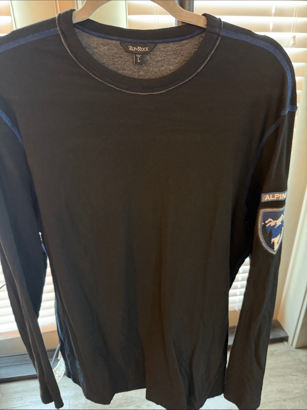 Alp N Rock Men’s Long Sleeve Crewneck Shirt - Black with Blue Trim